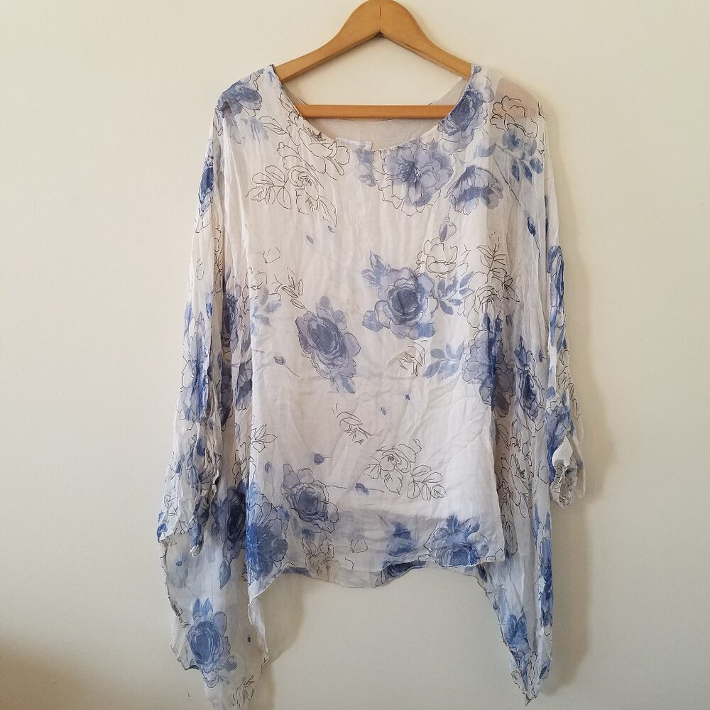 Dolce Ragazza floral silk Italy dolman sleeve blouse M